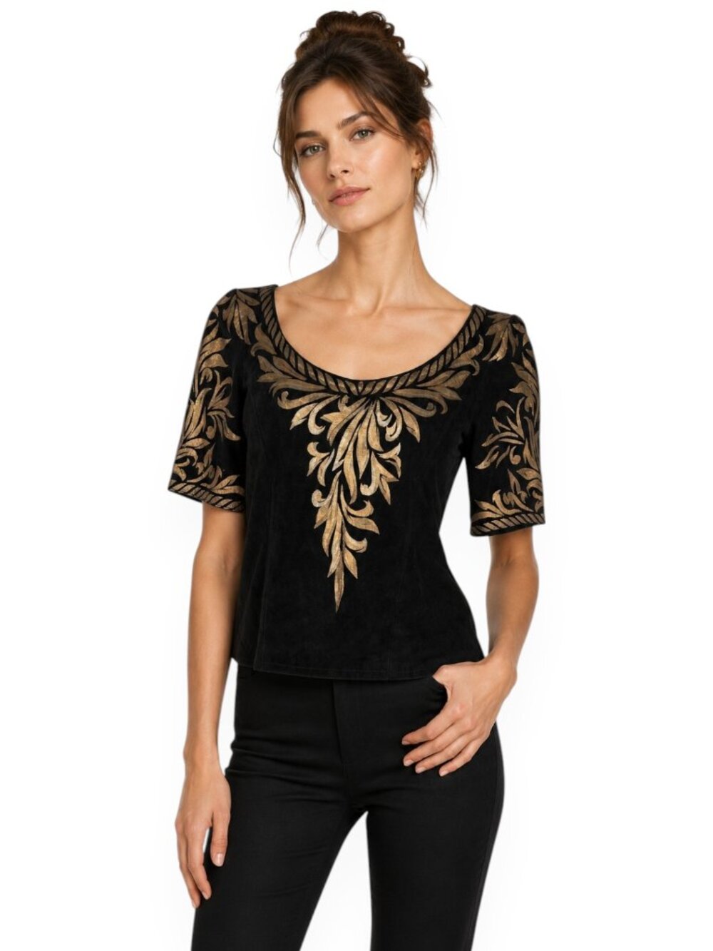 Milagro Char and Sher Vintage Black Bronze Painted Soft Suede Leather Top 8